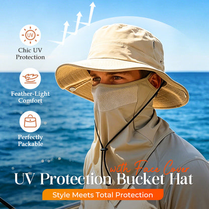 UV-beschermende buckethat met gezichtsbedekking