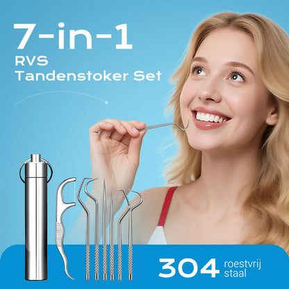 🎁 Sinterklaasactie:1+1 gratis🦷 Draagbare RVS tandenstokerset, 7-delig