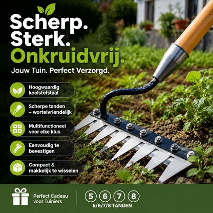 🔥Zware metalen onkruidhark – ideaal voor bodembeluchting, loswoelen met scherpe tanden, grond omkeren en onkruid wieden.