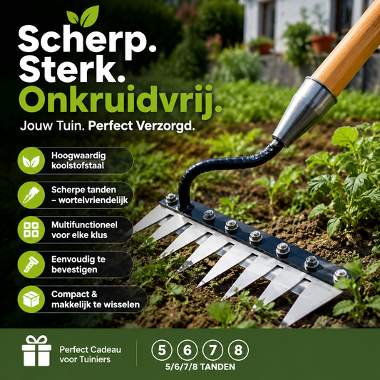 🔥Zware metalen onkruidhark – ideaal voor bodembeluchting, loswoelen met scherpe tanden, grond omkeren en onkruid wieden.