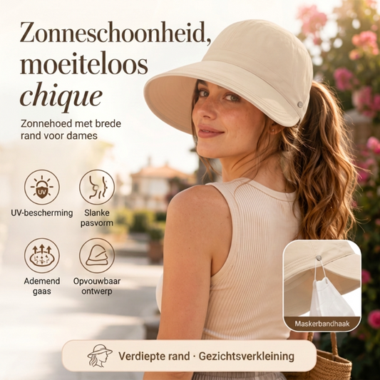🎁✨Elegante opvouwbare zonnehoed voor dames met UPF 50+ – Brede katoenen buckethoed met nekflap en verstelbare band 🌞 | Inpakbaar, ademend en strandklaar