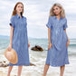 🛍️Nieuwe exclusieve zomerkleding 👗 Gestreepte revers-overhemdjurk met knopen | Met functionele zakken
