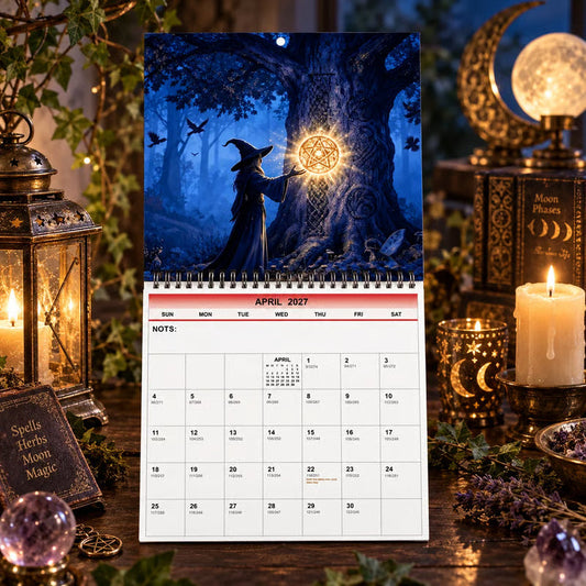 📢📢  1+1 gratis🧙‍♀️✨ Heksenkalender 2027 – Mystieke Wandkalender met 12 Maanden | Betoverde Bosillustraties | Sfeervolle Decoratie & Cadeau