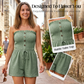 🎉 Laatste dag! 50% KORTING 💃 Dames strapless tube romper met ruches, shirring, strik vooraan en wijde pijpen.