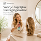 Lichtgewicht, voedende pruikspray die niet hoeft te worden uitgespoeld.