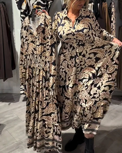 Opruimingsverkoop 😍Vintage bloemhirtjurk met knopen in de taille