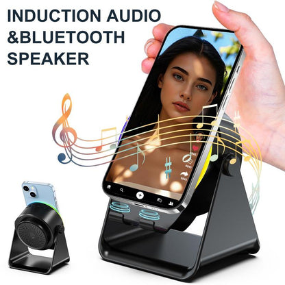 📢📢 50% KORTING!!🎵 5-in-1 Draadloze Inductie Bluetooth-luidspreker – 360° Draaibare LED-standaard, Universele Smartphone/Tablet-oplader & Surroundgeluid