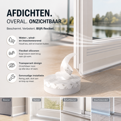 📢📢 50% KORTING!!Transparante Zelfklevende Tochtstrip voor Deuren en Ramen – Waterdicht, Geluiddempend & Insectenwerend