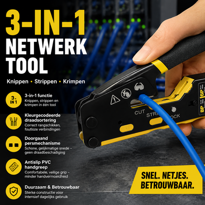 🔧Multifunctionele krimptang voor netwerkkabels (RJ45, RJ11, RJ12) – met geïntegreerde strip- en knipfunctie, ergonomische handgreep, geschikt voor zowel professioneel als particulier gebruik. 📶