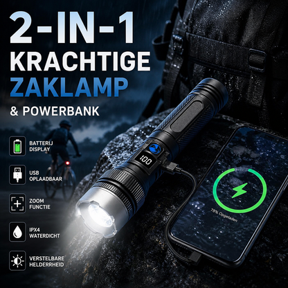 📢📢 50% KORTING!! ⏰🔦2-in-1 Sterke Zaklamp (Powerbank)
