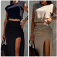 💥Elegante top en rokset met hoge split voor dames