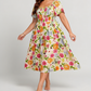 🔥Laatste dag: 50% korting!🌸👗 Bloemenjurk met plooien, vierkante hals & zakken🏖️