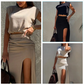 💥Elegante top en rokset met hoge split voor dames