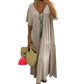 Casual zomerse losvallende lange jurk met V-hals, effen, voor dames in plus size 👗