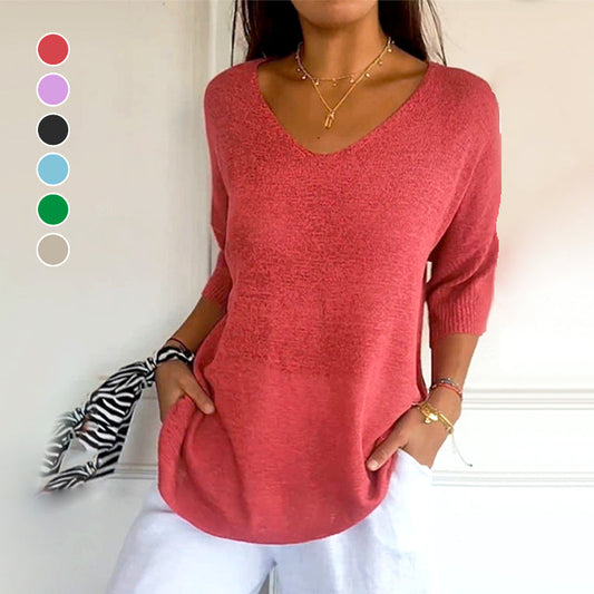 🥰Effen gebreide top met V-hals
