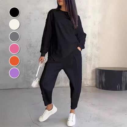 🌸✨Dames set van katoen met een sweatshirt met lange mouwen en een broek, met een asymmetrische zoom