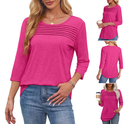 Dames-Pleated Detail 3/4-Armel-Casual-Shirt