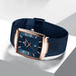 Heren Ultradunne Vierkante Quartzhorloge met Meshband