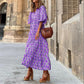 Dames elegante maxi-jurk met pofmouwen, bloemenprint en boho-stijl