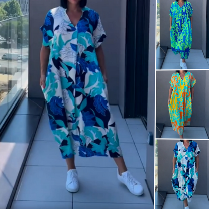 🌸 Dames casual elegante geprinte V-hals jurk