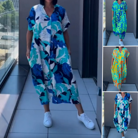 🌸 Dames casual elegante geprinte V-hals jurk