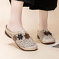 Women's Elegant PU Leather Slide Sandals with Floral Design