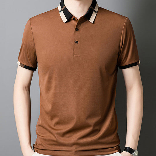 Heren Korte Mouw Stretch Ice Silk Shirt met Kraag