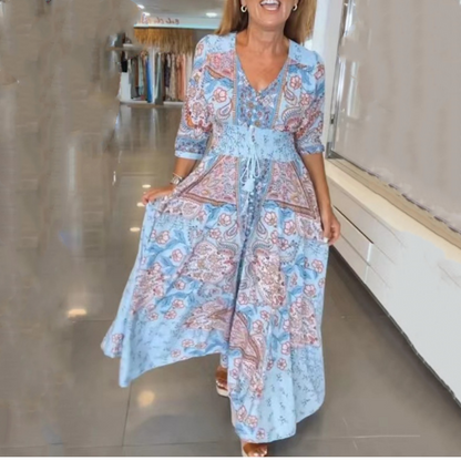 🔥 2025 Hot Sale – Beperkte tijd aanbieding!🔥Elegante bloementekeningen met lange jurk voor dames