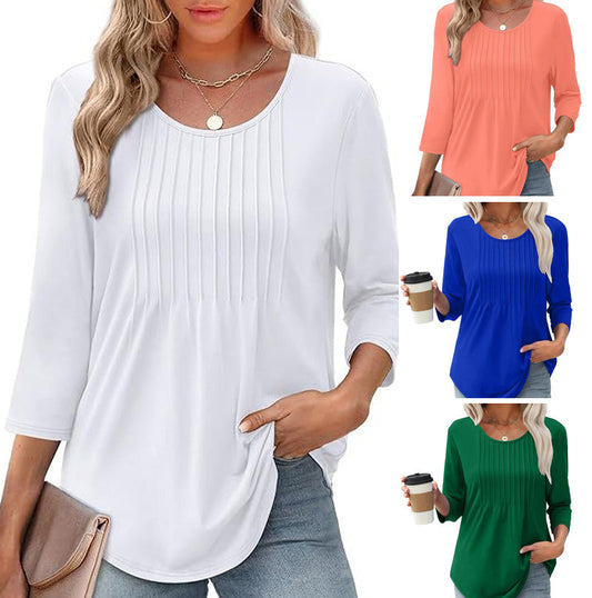 Damesblouse met plooien en 3/4-mouwen