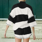 Gestreepte tweedelige set voor dames: top met halve rits en shorts