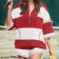 Gestreepte tweedelige set voor dames: top met halve rits en shorts