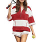 Gestreepte tweedelige set voor dames: top met halve rits en shorts