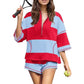 Gestreepte tweedelige set voor dames: top met halve rits en shorts