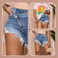 Hoogsluitende Denim Shorts met Diagonale Knopen & Gerafelde Zoom