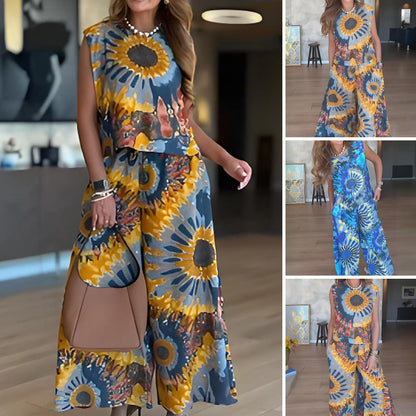 Women’s Printed Sleeveless Top & Wide-Leg Pants Set