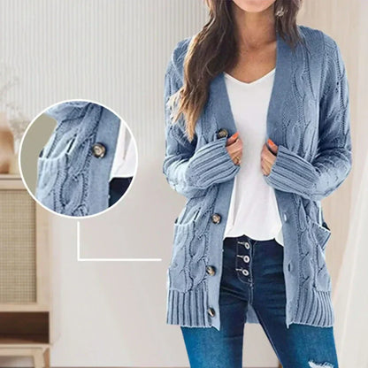 Dames herfst casual lange mouw knoop naar beneden open voorzijde kabel gebreid vest (kopen 2 gratis verzending)