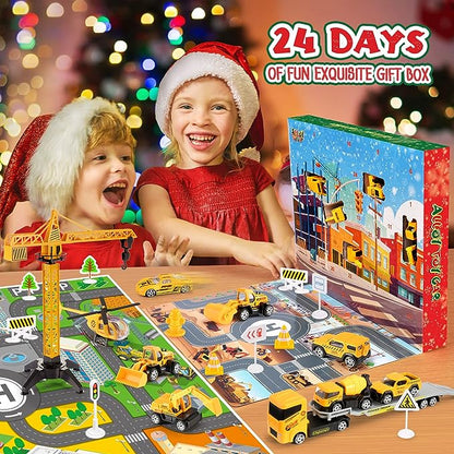 📢📢 50% KORTING!! ⏰🚗Adventskalender voor jongens: speelgoedsets met bouwvoertuigen van lichtmetaa