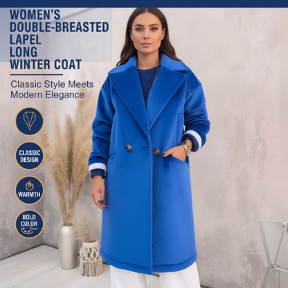 Dames Lange Winterjas met Dubbele Knopenrij en Reverskraag