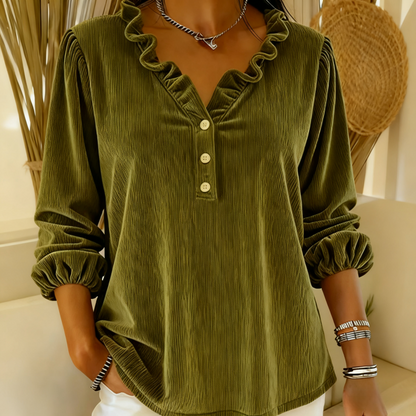 Dames Top met V-hals en Ballonmouwen