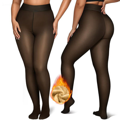 📢📢 50% KORTING!! 🧦 Dames legging met fleecevoering – ondoorzichtige fake-transparante thermopanty met hoge taille en voetjes