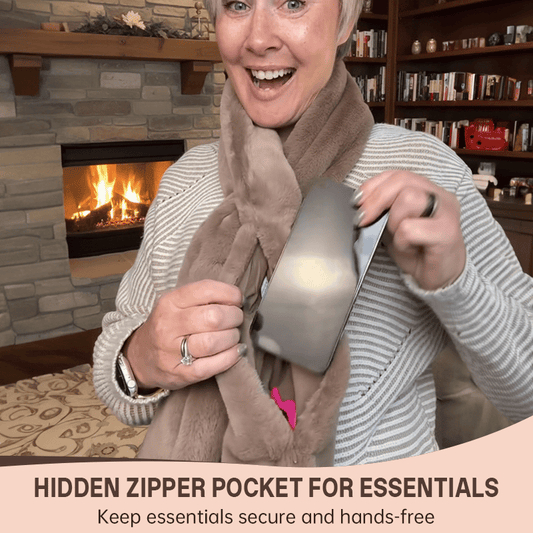 🧣50 % RABATT NÅ! 🤫 Fuskepelsskjerf med hemmelig lomme – Ultramykt, gjennomtrekkbart design og glidelåssikkerhet