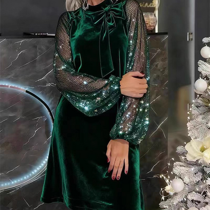 ⏳ Tijdelijk Aanbod ⏰ Damesjurk met Pailletten en Strikhals ✨👗
