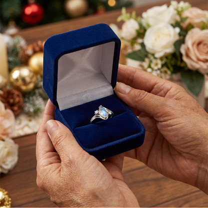 Geometrische Ovale Maansteenring met Zirconia Accenten – Mystiek, Schitterend & Tijdloos Elegant!