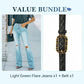 Dames Hoge-Taille Uitlopende Jeans met Slijtdetails