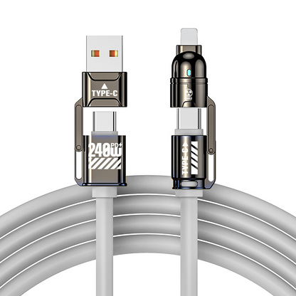 📢📢 1+1 gratis⚡ 4-in-1 Snellaadkabel 240W – USB-A, USB-C & Lightning met E-Marker-chip