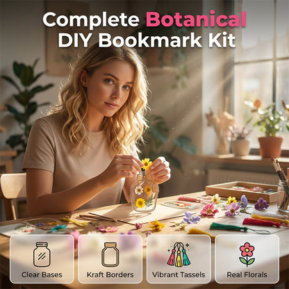 📢📢 50% KORTING!! 💐  Nooit meer saaie boekenleggers! Deze complete DIY-set met transparante & kraft bases, linten en kwastjes maakt van elk boek een botanisch kunstwerk – in 4 stappen!