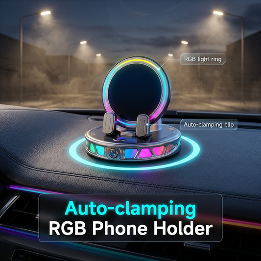 🌈 50% KORTING! 🚗 360° draaibare autohouder met draadloos opladen en RGB-sfeerverlichting