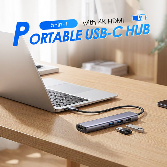 🔌Draagbare 5-in-1 USB-C Hub met 4K HDMI-uitgang