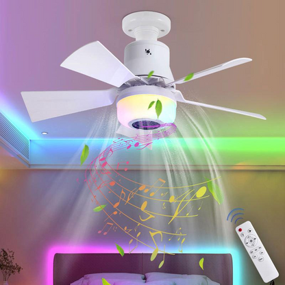 🎁 Slimme ventilatorlamp met HiFi-bluetoothluidspreker & sfeerverlichting. Verkoelende briesjes • Kristalhelder geluid • 16 miljoen kleuren! 💡🌬️🎵