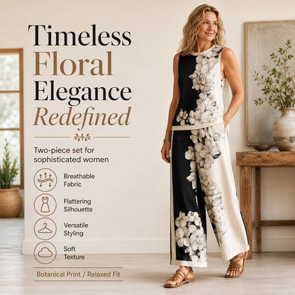 Dames bloemenprint top- en broekset